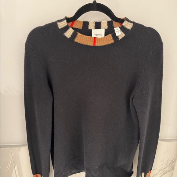 SOLD Burberry Black Sweater with Striped Accents - Picture 8 of 10
